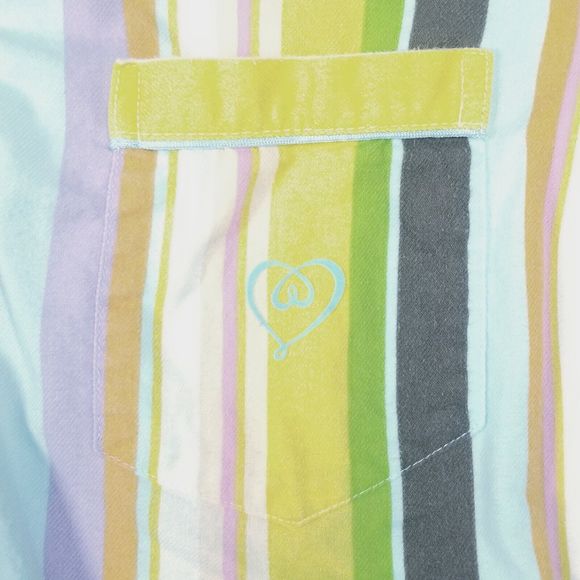 Victorias Secret Pajama Set Womens Large Rainbow Striped Cotton Flannel Y2K Cozy - Picture 4 of 16